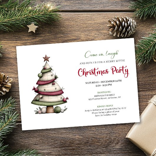 Invitation Whimsical watercolor tree funny Christmas invite
