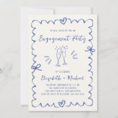 Invitation Whimsical Wavy Frame Blue Photo Engagement Party (Devant)
