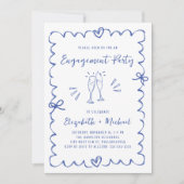 Invitation Whimsical Wavy Frame Blue Photo Engagement Party (Devant)