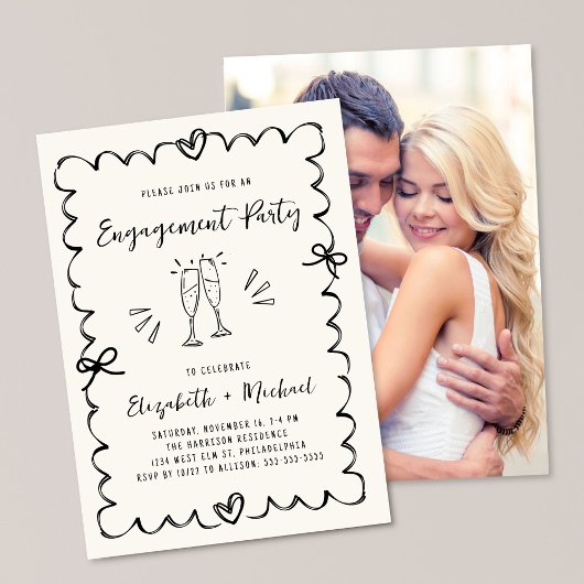 Invitation Whimsical Wavy Frame Cream Photo Engagement Party