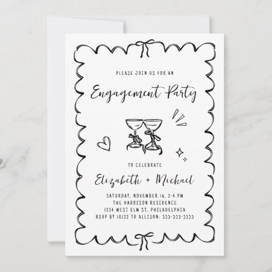 Invitation Whimsical Wavy Frame Photo Engagement Party (Devant)