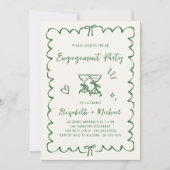 Invitation Whimsical Wavy Frame Photo Green Engagement Party (Devant)