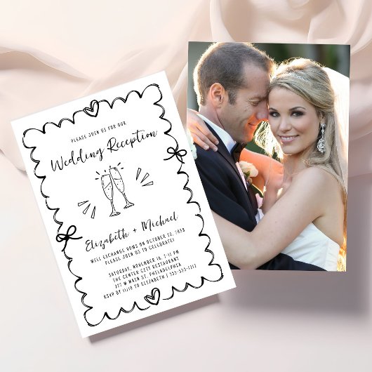 Invitation Whimsical Wavy Frame Photo Wedding Reception
