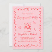 Invitation Whimsical Wavy Frame Pink Photo Engagement Party (Devant)