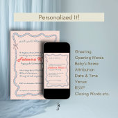 Invitation Whimsical wavy of Blush Pink and Soft Blue Aqiqah