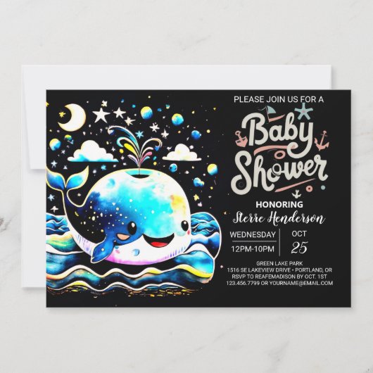 Invitation Whimsical Whale Blue Boy Baby shower (Devant)