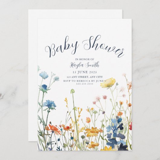 Invitation Whimsical White Fleur sauvage (Devant / Derrière)