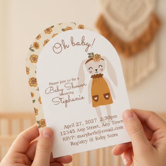 Invitation Whimsical Wildflower Bunny Baby Shower Invite