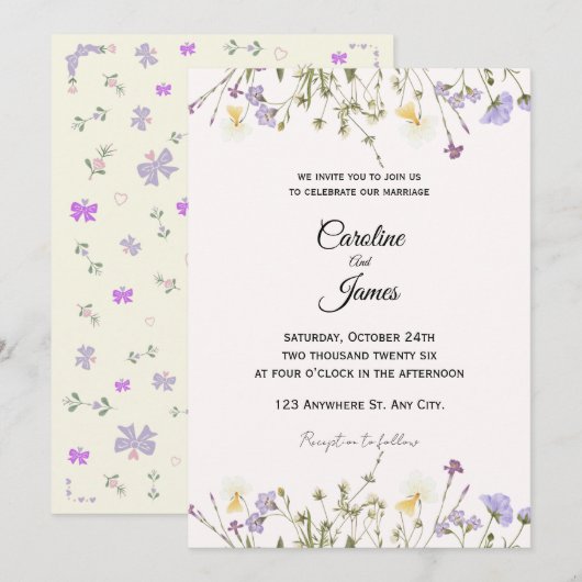 Invitation Whimsical Wildflower Meadow Border Wedding  (Devant / Derrière)