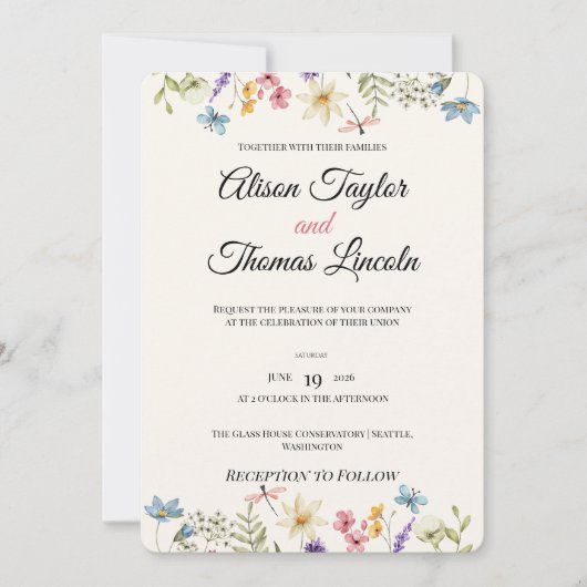 Invitation Whimsical Wildflower Meadow Butterfly Wedding (Devant)