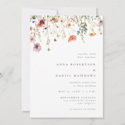 Invitation Whimsical Wildflower QR Code Wedding (Devant)