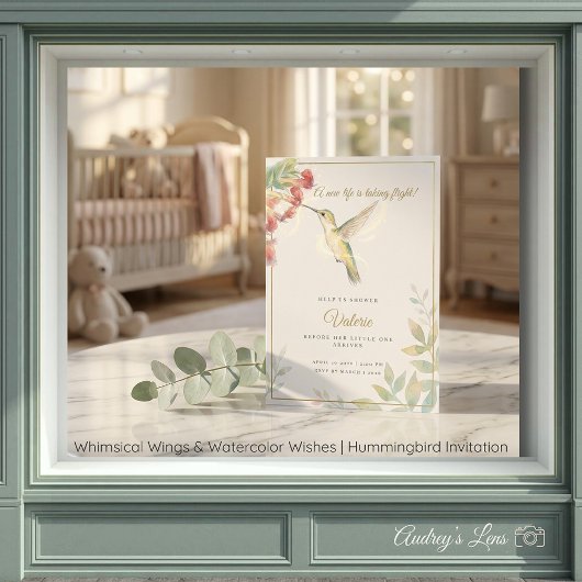 Invitation Whimsical Wings & Watercolor Wishes | Hummingbird 
