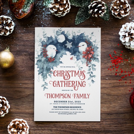 Invitation Whimsical Winter Birds Fête de Noël