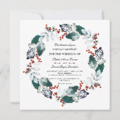 Invitation Whimsical Winter Holy Berries Wreath Mariage (Devant)