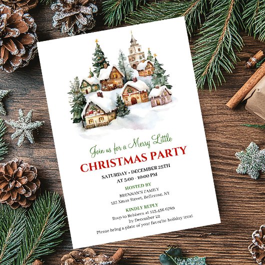 Invitation Whimsical winter scene Christmas party invite