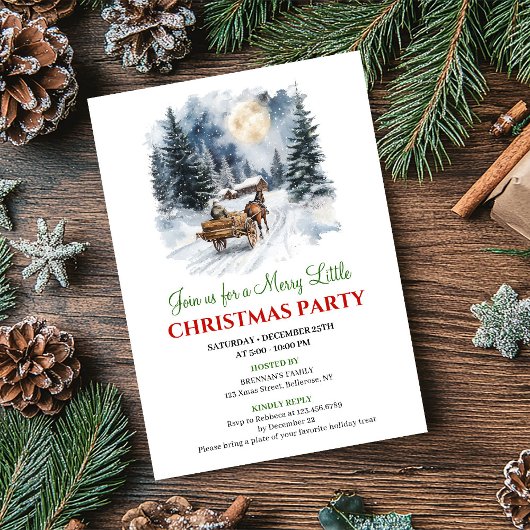 Invitation Whimsical Winter Scene Watercolor Christmas Invite