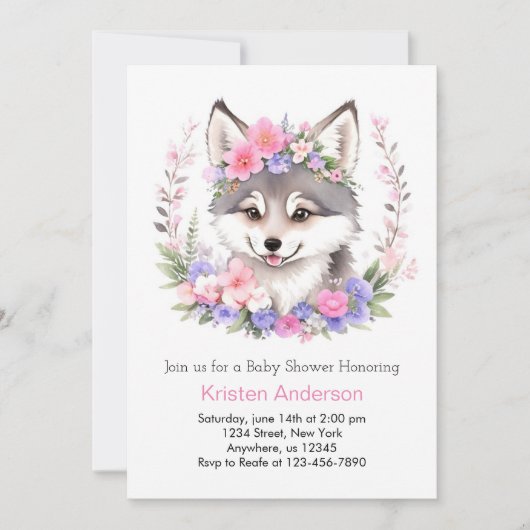 Invitation Whimsical Wolf Dreams dévoilé Baby shower fille (Devant)