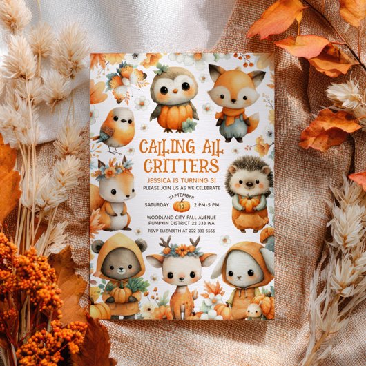 Invitation Whimsical Woodland Animals Autumn Kids' Birthday