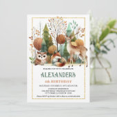 Invitation Whimsical Woodland fête d'anniversaire (Debout devant)