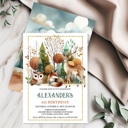 Invitation Whimsical Woodland fête d'anniversaire