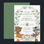 Invitation Whimsical Woodland Forest Friend Green Anniversair<br><div class="desc">Adorable invitation d'anniversaire sur le thème des bois avec des animaux de la forêt douce et élégante couronne de verdure botanique</div>