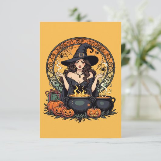 Invitation Whimsically Enchanting Witch With Spiders (Debout devant)