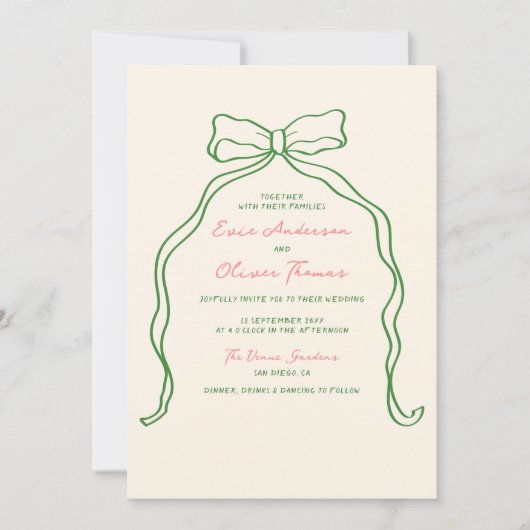 Invitation Whimsky Quirky manuscrit Mariage Bow (Devant)