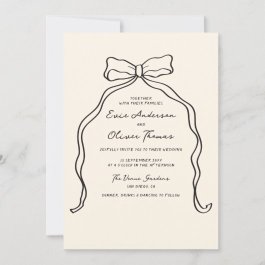 Invitation Whimsky Quirky manuscrit Mariage Bow (Devant)