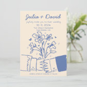 Invitation Whimsky Quirky manuscrit Mariage floral bleu (Debout devant)