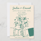 Invitation Whimsky Quirky manuscrit Mariage floral vert (Devant)