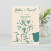 Invitation Whimsky Quirky manuscrit Mariage floral vert (Debout devant)
