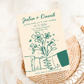 Invitation Whimsky Quirky manuscrit Mariage floral vert