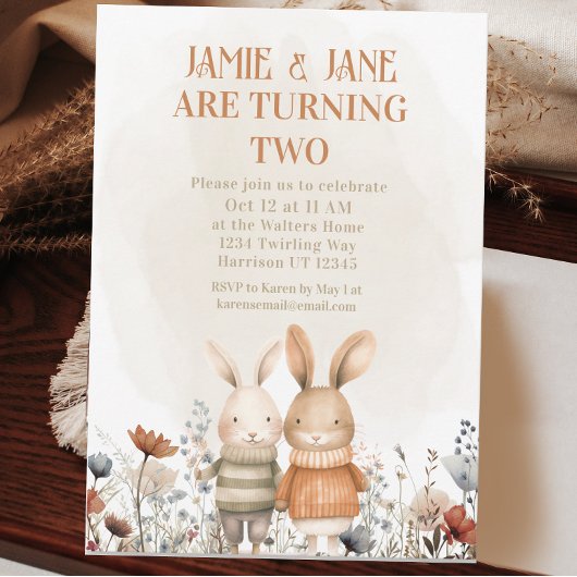 Invitation Whimsland Bunny Bunny Twin Double Anniversaire