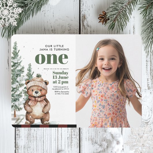 Invitation Whimsland Deer Birthday Photo verte