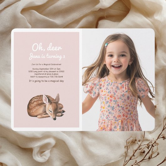 Invitation Whimsland Deer Birthday Pink Photo