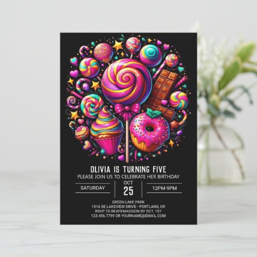 Invitation Whimspop Lollipop Candyland Digital Birthday (Debout devant)