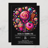 Invitation Whimspop Lollipop Candyland Digital Birthday (Devant / Derrière)