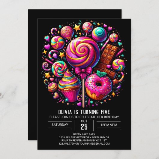 Invitation Whimspop Lollipop Candyland Digital Birthday (Devant / Derrière)