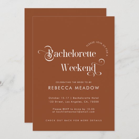 Invitation Whimssar Retro Script Black Bachelorette Party dan (Devant / Derrière)