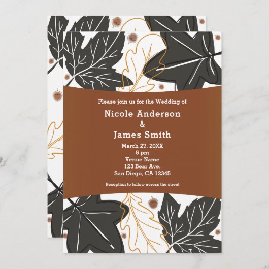 Invitation Whimssd Automne Feuilles et Acorns Mariage (Devant / Derrière)