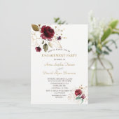 Invitation Whimssical Bourgogne Gold Floral Fiançailles (Debout devant)