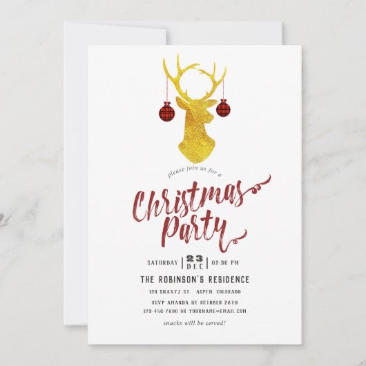 Invitation Whimssical Buffalo Plaid Rustic Christmas Party (Devant)
