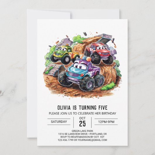 Invitation Whimssical Cute Monster Truck Anniversaire (Devant)
