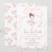 Invitation Whimssical Pink Ballerina Two Tu Cute Anniversaire (Devant / Derrière)
