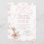 Invitation Whimssical Pink Bow Un Grotte Anniversaire (Devant / Derrière)