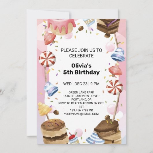 Invitation Whimsski Candyland Anniversaire Amusement pour les (Devant)