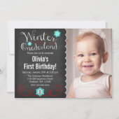 Invitation Whimsski Winter Onederland Photo Red Anniversaire (Devant)