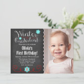 Invitation Whimsski Winter Onederland Photo Red Anniversaire (Debout devant)