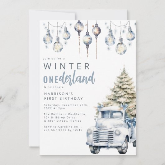 Invitation Whimsski Winter Onederland Première fête d'anniver (Devant)
