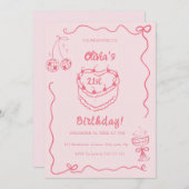 Invitation WhimssVintage rétro gâteau rose fête d'anniversair (Devant / Derrière)